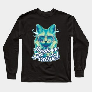 Songkran festival Thailand summer fox tourist wear blue sunglasses water splash Long Sleeve T-Shirt